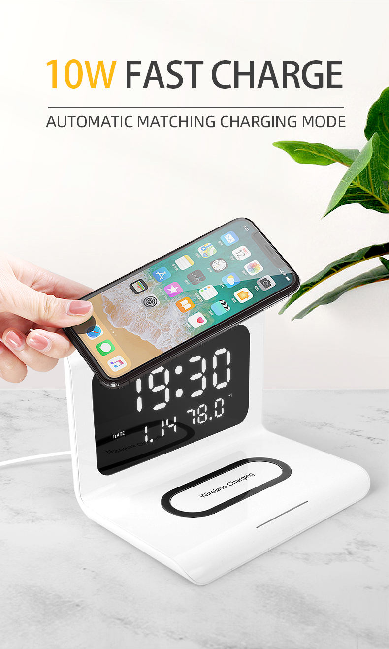 Caricabatterie wireless 2in1 + orologio con sveglia - bianco